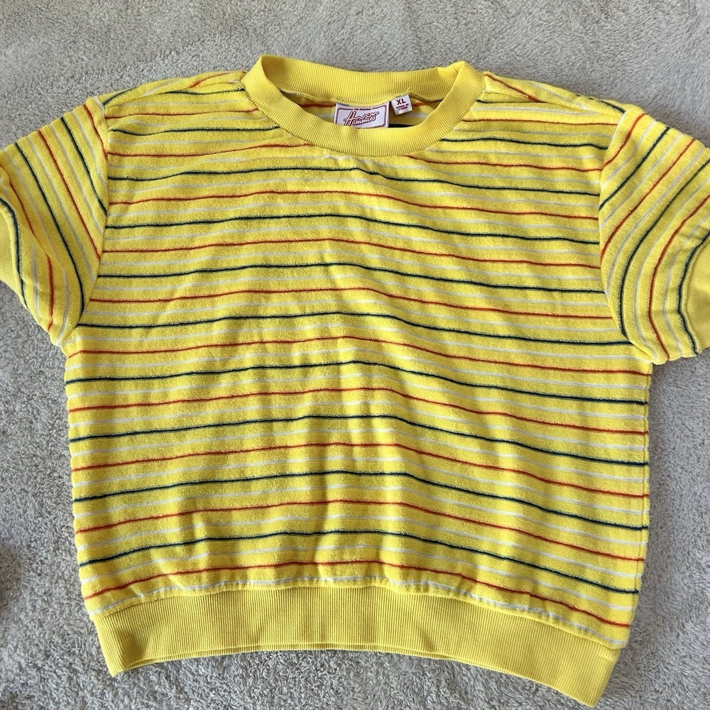Hammies Original Cotton Terry Tee Size XL Cropped Shirt Yellow Blue Red Striped